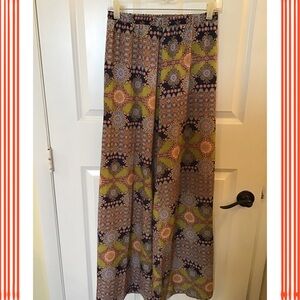 Colorful Geometric Patterned Wide-Leg Pants